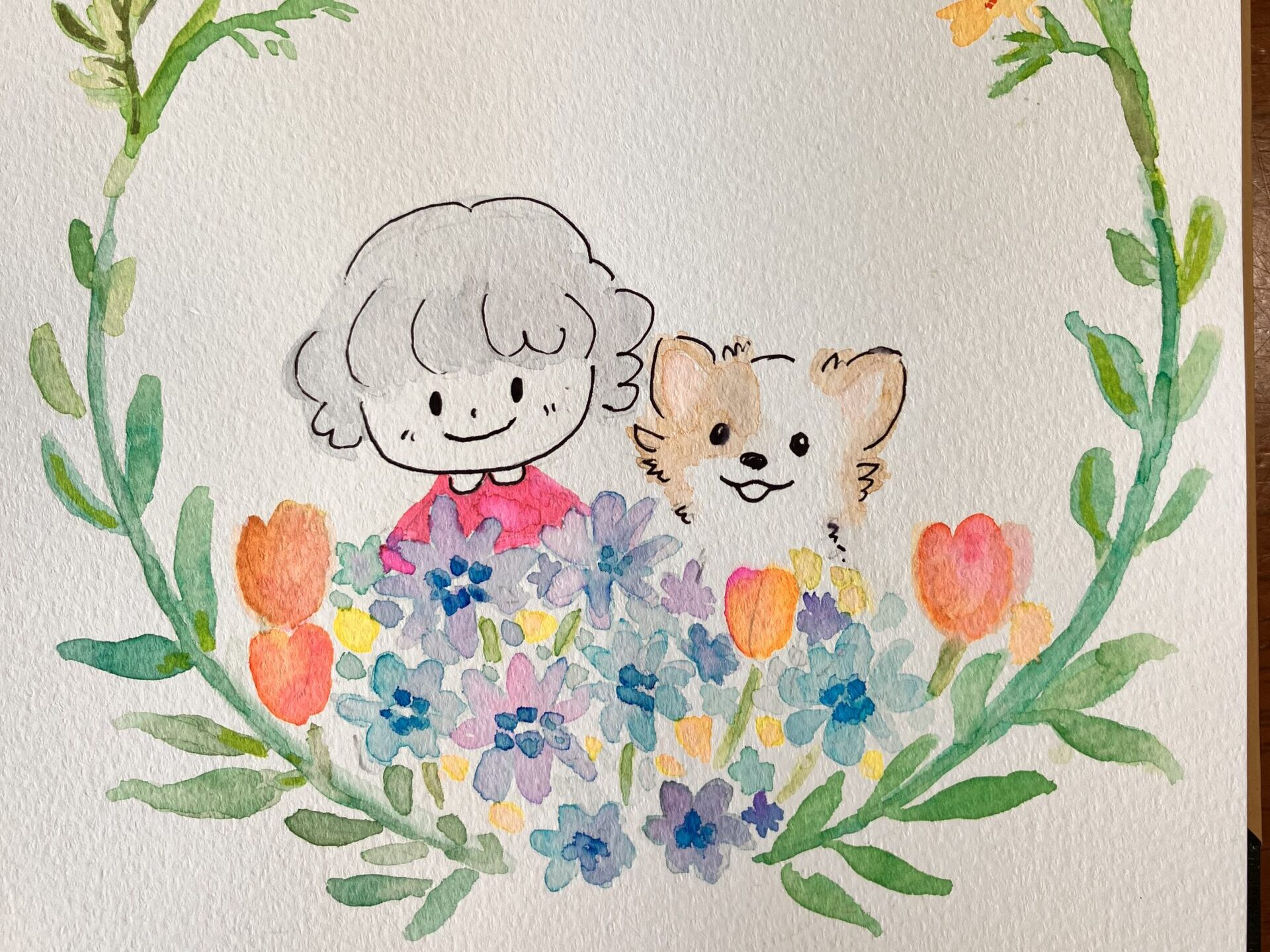 女の子と犬のイラスト