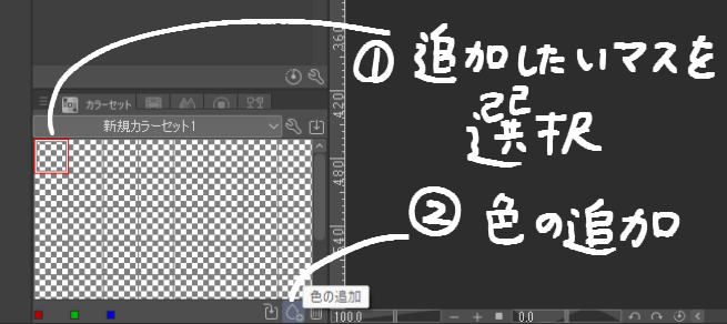 パソコン操作画面で色を追加する場所